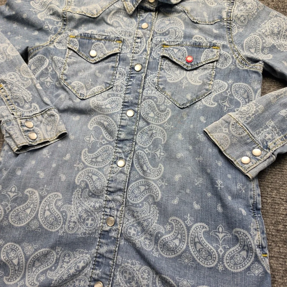 Gymboree Girls Size 8 Denim Shirt Dress Western Paisley Snap Front Light Wash